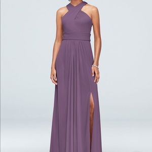 Crisscross High-Neck Bridesmaid Dress in Wisteria